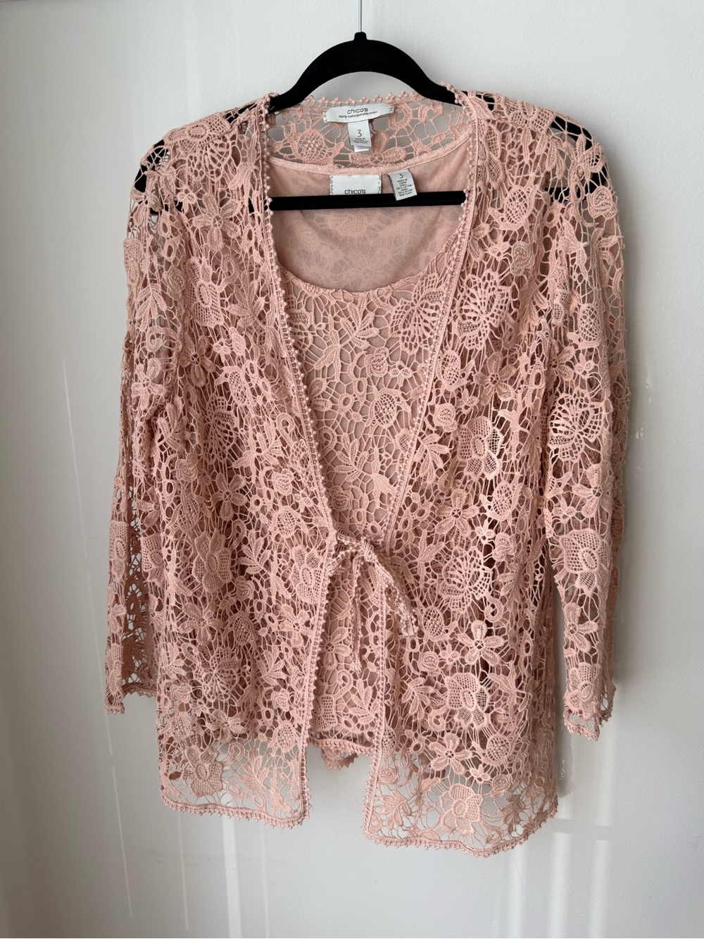 Chico's Blush Pink Crochet Floral Lace Camisole
